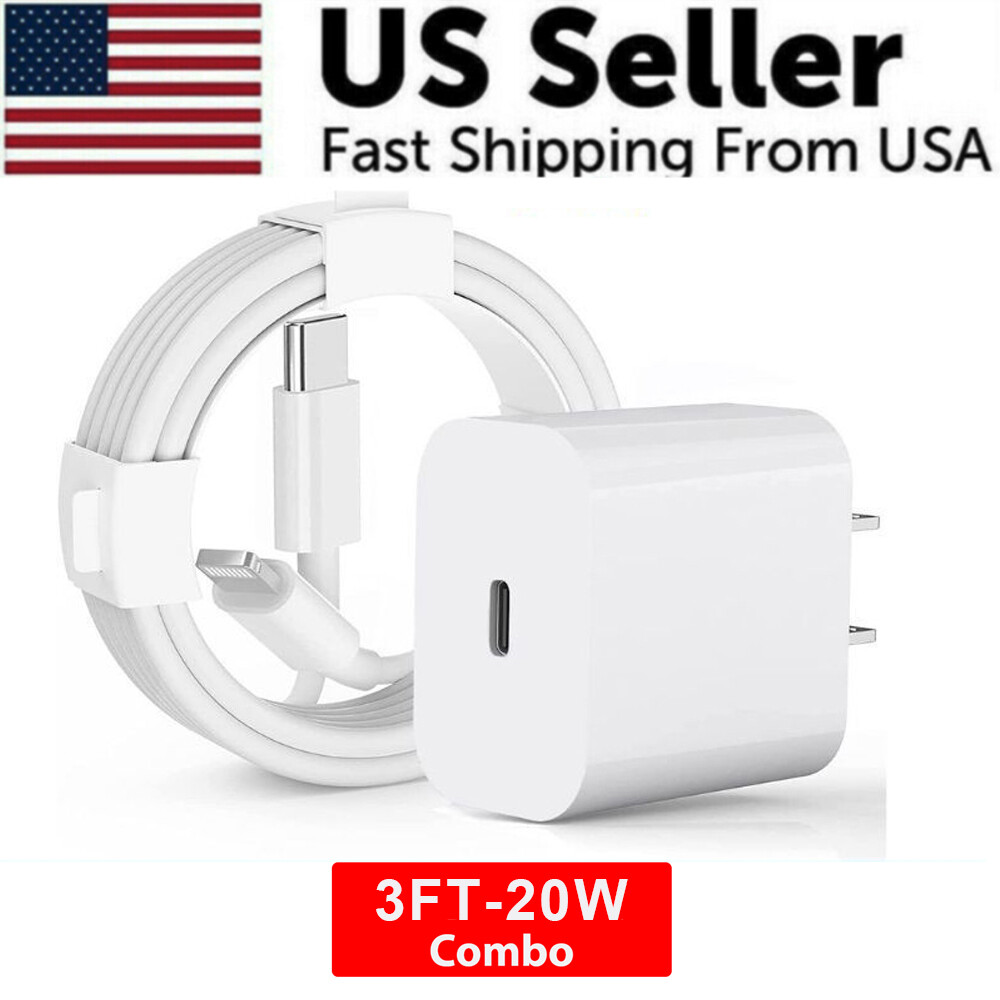 20W USB-C Fast Wall Charger PD Adapter +3ft Cable For iPhone 14/13/12/11 XR Pro