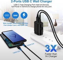 Charger Plug Super Fast Charging 25W 2 Port USB A & USB C Wall Charger Block