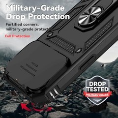 iPhone 17 Pro Max Case with Slide Camera Cover & Kickstand, Military Grade Black