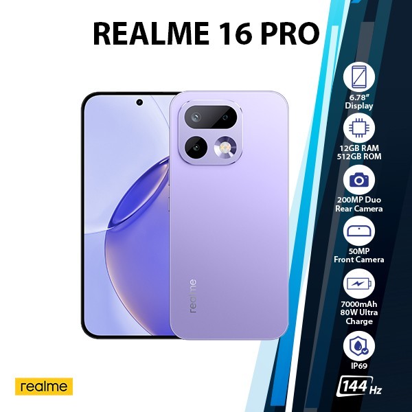 Realme 16 Pro 5G Android Cell Phone (12GB+512GB/PURPLE/Dual SIM/Global Ver.)