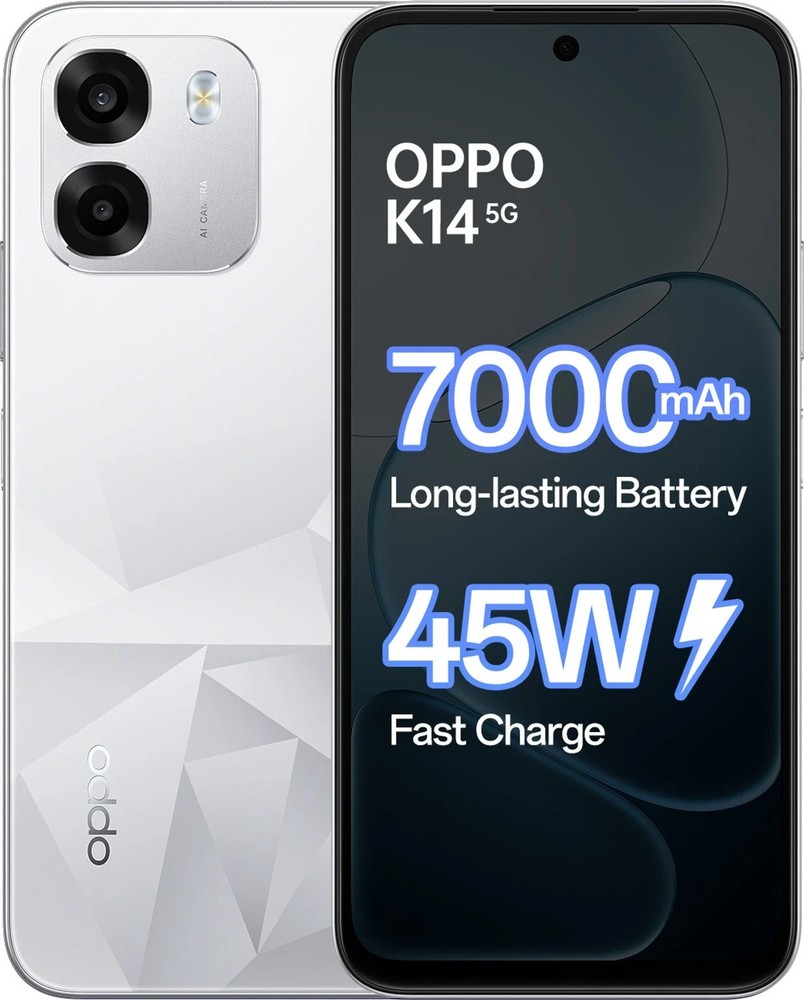 OPPO K14 5G (White, 256 GB 8 GB RAM) 6.75 inch Dimensity 6300 Global Version.