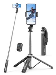 52 Inch All in 1 Selfie Stick Phone Tripod Stainless Steel Pole Stand Black