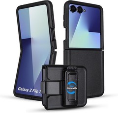 Samsung Galaxy Z Flip 7 Case with Belt Clip Holster, Heavy Duty Protection, Blac