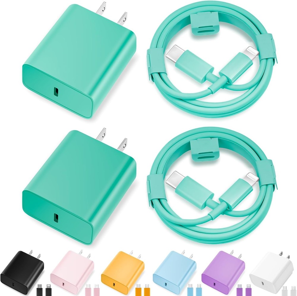 2 Pack 20W Type-C Fast Charger Block for iPhone 14/13, 10FT & 6FT Cables