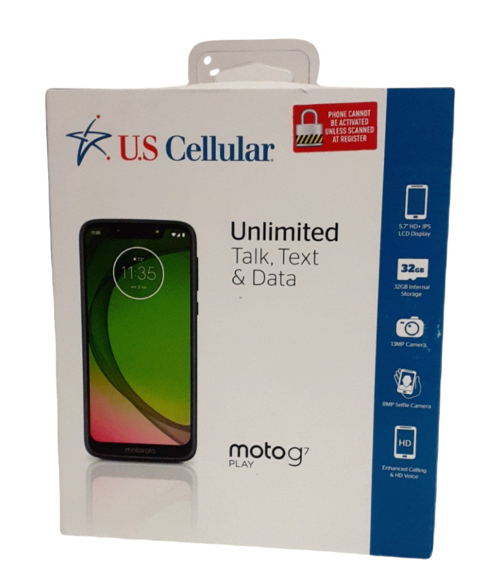 US Cellular Motorola Moto G7 Play Black 32GB, 5.7″ HD+IPS LCD Prepaid phone NEW.