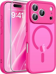 Hot Pink Translucent Matte Case for iPhone 17 Pro Max, Military Grade with Camer