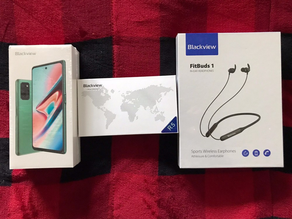 Blackview A100 Gray Smartphone, R5 Black Smartwatch, FitBuds1 Wireless Earbuds