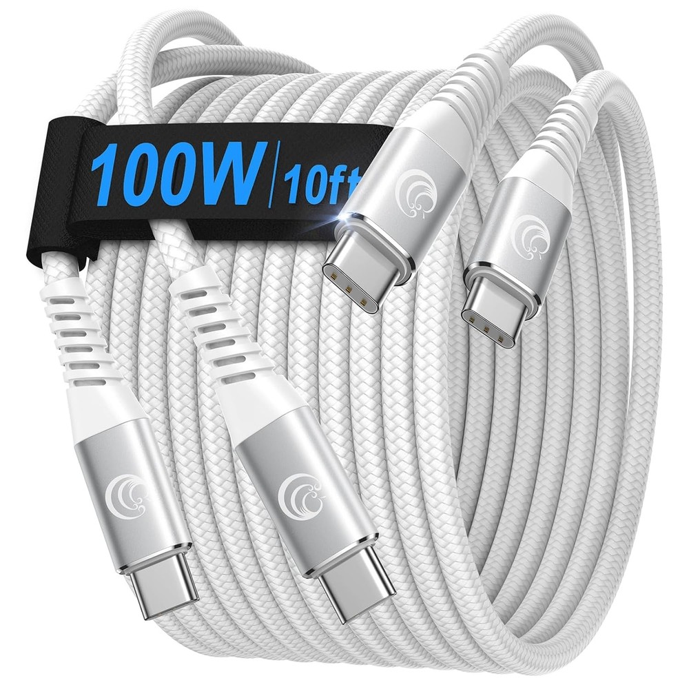 10ft 2-Pack 100W USB-C Fast Charger Cable for iPhone 16, MacBook Pro
