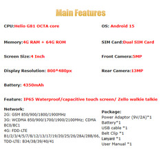 4G LTE 4.0 in Android 15 Rugged Smartphone Outdoors Builder Dual SIM UNIWA F400