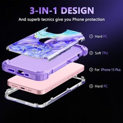 Cobalt Violet iPhone 15 Plus Case, Rugged Three Layer Shockproof Heavy Duty Prot