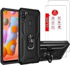 Samsung Galaxy A11 Case Heavy Duty Full Cover Ring-Grip Car Mount Black Defense