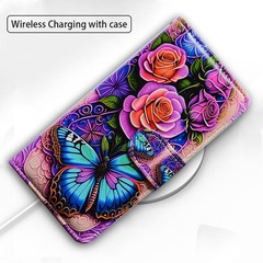 Blue Butterfly Flowers Leather Flip Wallet Cover Case for Moto G Power 5G 2024