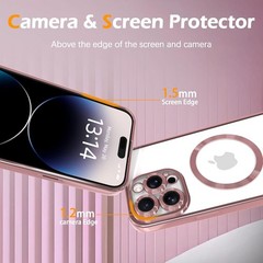 Magnetic Clear Case for iPhone 15 Pro Max with Full Camera Lens Protection, Pink