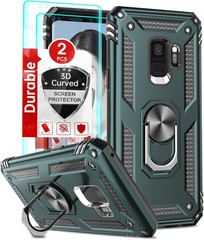 Case for Samsung Galaxy S9 Military Grade with HD Screen Protectors, Stand,Green