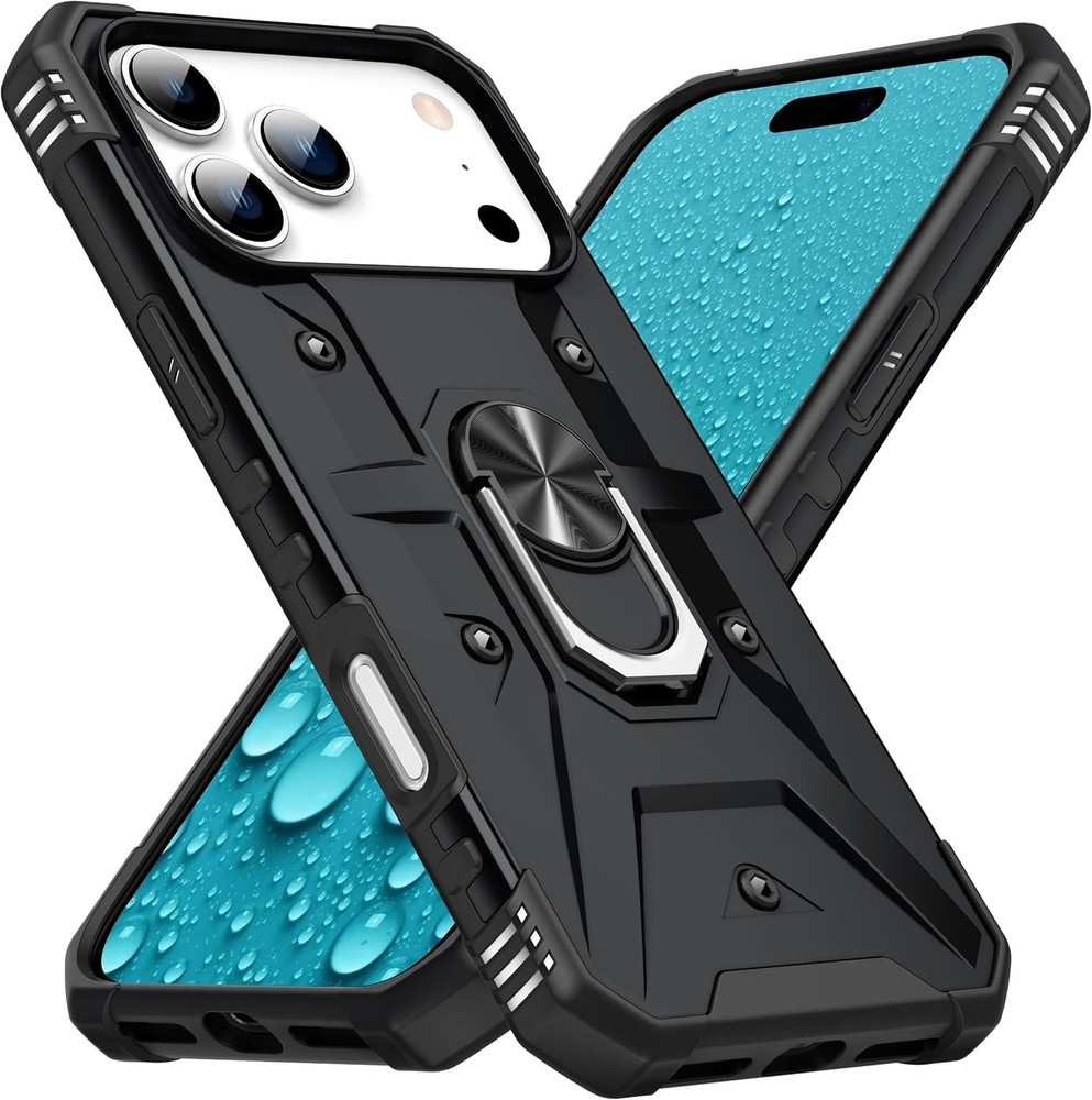 1. For iPhone 17 Pro Max Case, Kickstand, Heavy-Duty Magnet Car Mount, Black