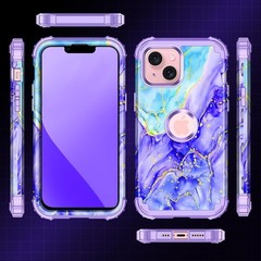 Cobalt Violet iPhone 15 Plus Case, Rugged Three Layer Heavy Duty Shockproof Prot