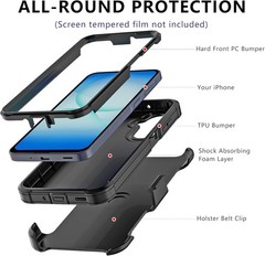 Samsung Galaxy A17 Case with Belt Clip Holster, Heavy Duty Protection, Black