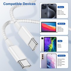 2 Pack Type-C Fast Charger for iPhone 15/17 3ft Nylon Braided Cable