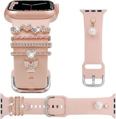 Stylish Silicone Band Compatible with Apple Watch 38mm to 49mm, Unique Charms