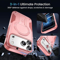 3 in 1 for iPhone 17 Pro Max Case, Invisible Kickstand, HD Screen Protector, Cam