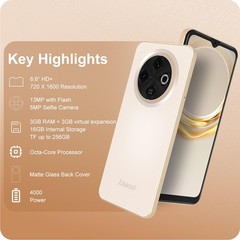A3 4G Unlocked Android Phones 6.6” HD+ Display Android 12 Smart Octa-Core 6(3…