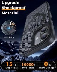 Carbon Fiber Phone Case for iPhone 17, Black, 360° Magnetic Stand, Military Grad