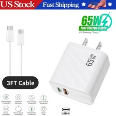 65W PD Super Fast Charger Plug 3ftCable For Samsung Galaxy S22 S23 S24 ultra A53
