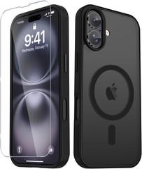iPhone 16 Case, Matte Magnetic Phone Cover with 1 Screen Protector, Black