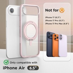 Stand Case for iPhone Air Case 6.5 inch 2025, 360° Rotatable Ring Kickstand Pink