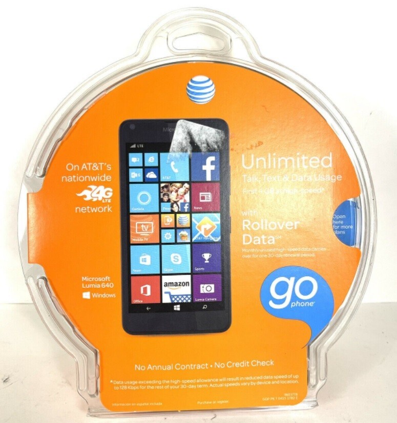 Microsoft Lumia 640 4G LTE Windows Smartphone Black AT&T Go Phone Brand New