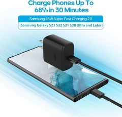45W USB-C Fast Wall Charger for Samsung Galaxy S25 Ultra/S24 Ultra 6.6FT Cable
