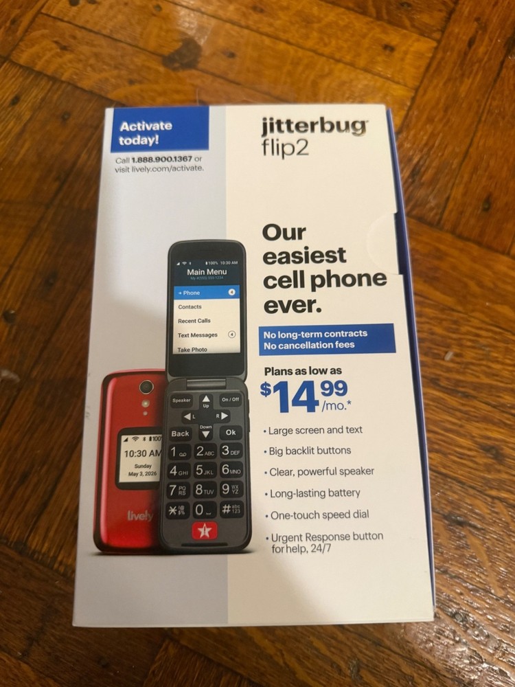 Cell Phone for Seniors Lively Jitterbug Flip2 Easiest Large Screen Red New