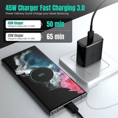 45W Super Fast USB-C Block Charger for Samsung Galaxy S25, S24 10ft