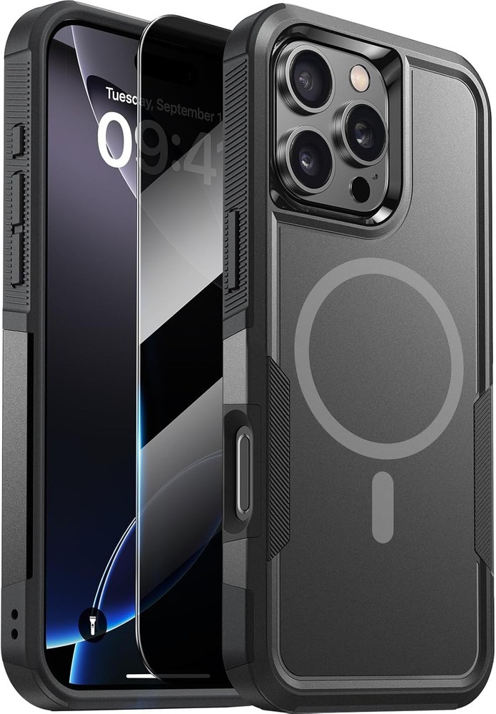 Shockproof Heavy Duty Case for iPhone 16 Pro Max, Black, with Privacy Screen Pro