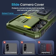 Heavy Duty Olive Green Case for Samsung Galaxy S25 FE with Kickstand & Lens Cove
