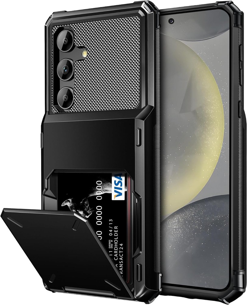 Heavy Duty Shockproof Wallet Case for Samsung Galaxy S24+ Plus, Card Holder Blac