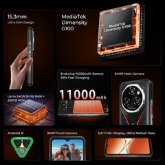 OUKITEL WP55S Rugged Phone 24GB+256GB 11000mAh 64MP Android 15 NFC 4G 6.68″ FHD+