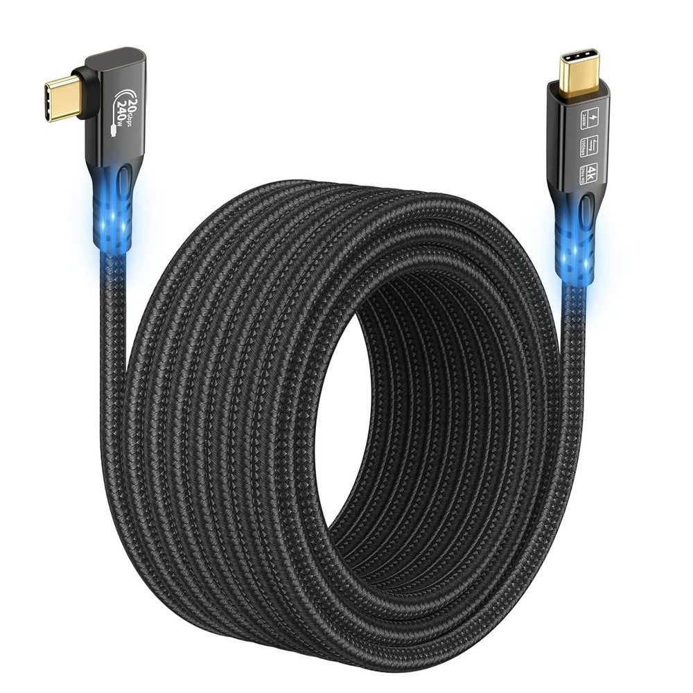 USB C 3.2 Gen2x2 20Gbps Cable, 90Degree USB C 4K@60Hz UHD Video 5A/240W PD3.1