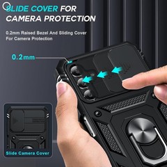 Samsung Galaxy A13-5G Phone Case with [2 Pcs] Tempered Glass & Kickstand, Black