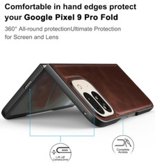 Google Pixel 9 Pro Fold PU Leather + Hard Case Ultra Thin Slim Shockproof Brown