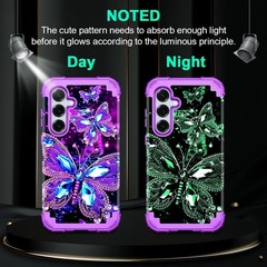 Three Layer Heavy Duty Shockproof Full Body Case for Galaxy S25, Glow in Dark