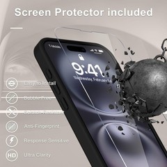 1PCS Case & Screen Protector for iPhone 16 Matte Magnetic Shockproof Black