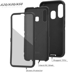Samsung Galaxy A50 Case Carbon Fiber w/Screen Protector Slim Bumper