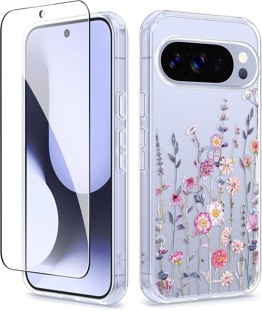 Military Grade Drop Protection Clear Floral Slim Case & Screen Protector for Goo