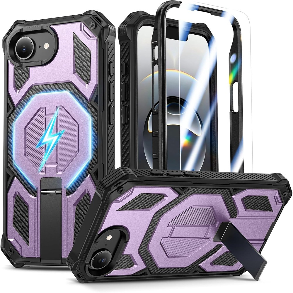 3PCS Magnetic Case & Screen Protector for iPhone 17E/16E Military Grade Purple