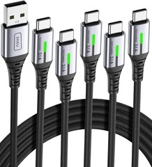 5 Pack 3.1A Type-C Fast Charger Cables for iPhone 16, Samsung S21 1.6FT+3.3FT+6.