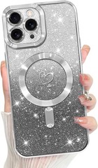 iPhone 14 Pro Max Case Support for Plating Heart Glitter Magnetic Case – Purple