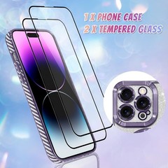 iPhone 14 Pro Max Case Support for Plating Heart Glitter Magnetic Case – Purple