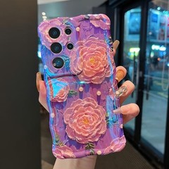 Case for Samsung Galaxy S25 Ultra Retro Oil Painting Peony Purple Floral Art