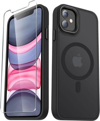 iPhone 11 Case, Matte Magnetic Phone Case with 1 Screen Protector, Black